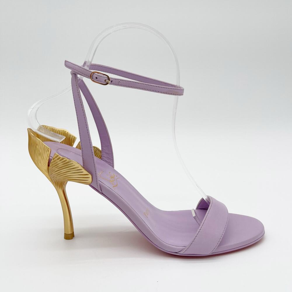 Christian Louboutin Ginko Girl 85 Lavender Ankle Strap Sandal Gold Heels EU 37 - Picture 5 of 16